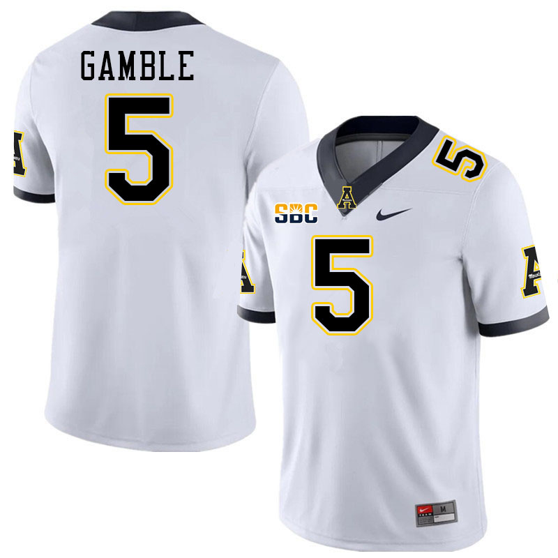Appalachian State Mountaineers #5 Zyeir Gamble College Football Jerseys Stitched-White Appalachian State Mountaineers #5 Zyeir Gamble College Football Jerseys Stitched-White